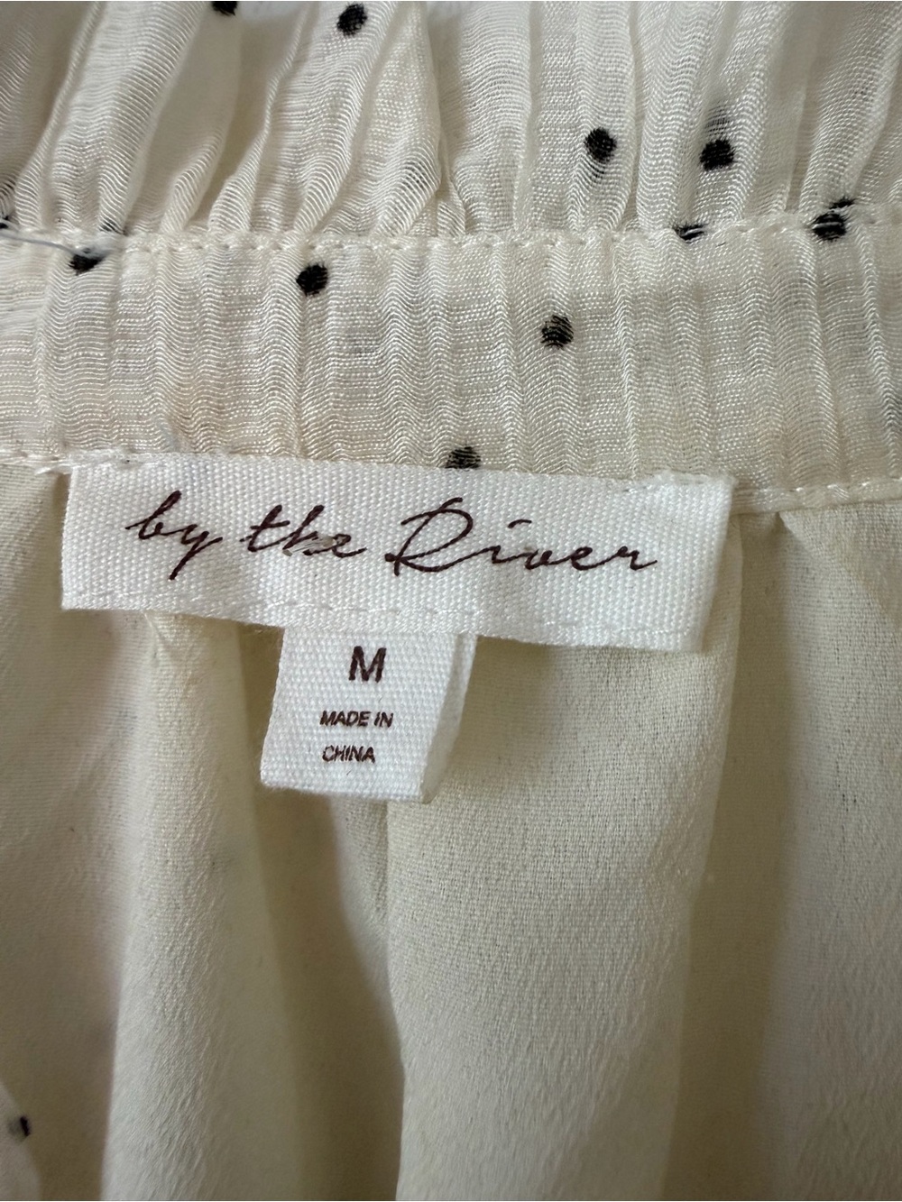 Cream Polka Dot Puff Sleeve Smocked Midi Dress Medium Boho Prairie Cottagecore - Picture 4 of 9